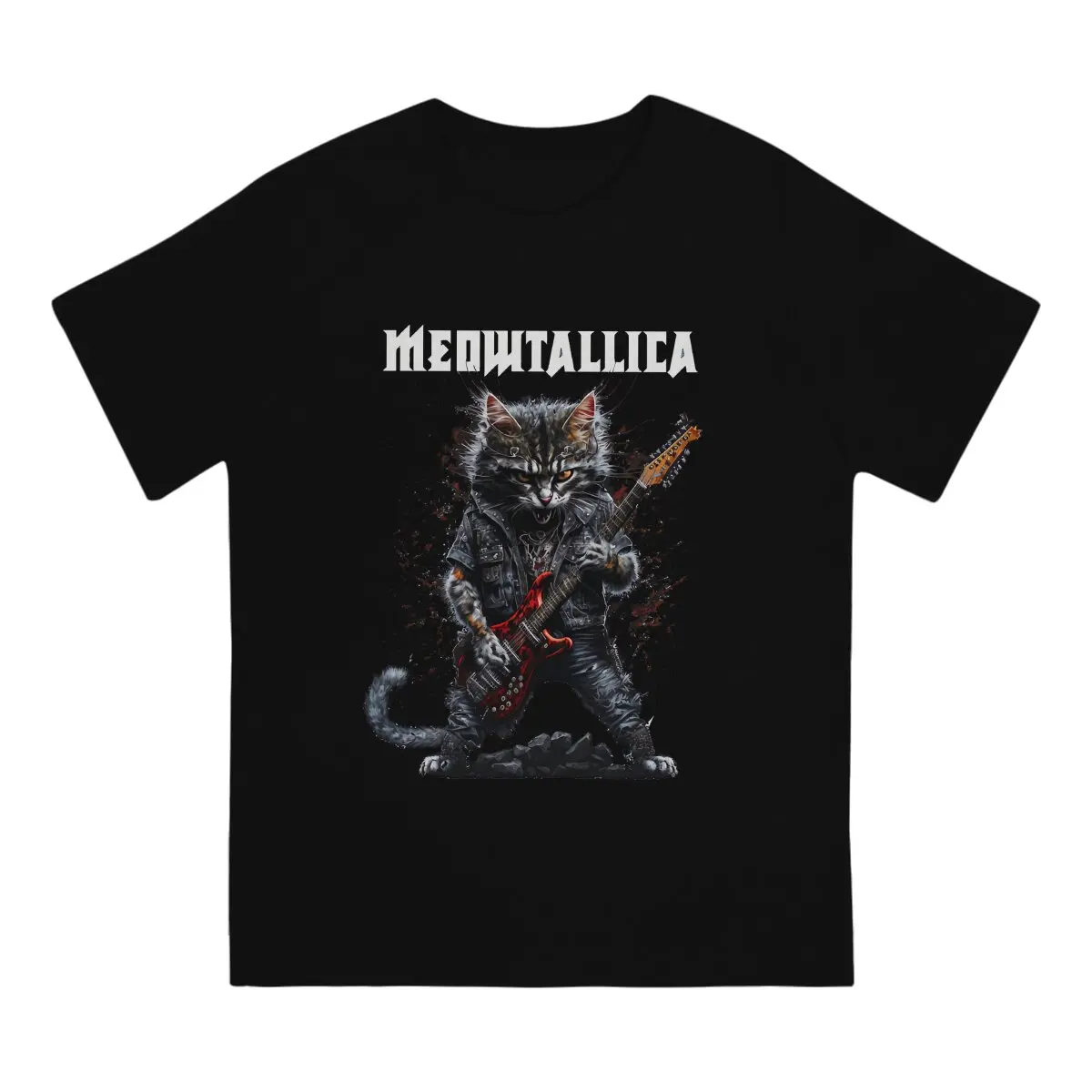 Meowtallica T-Shirt Men Heavy Mental Cat Meme Creative 100% Cotton Tee Shirt O Neck Short Sleeve T Shirts Original Clothing