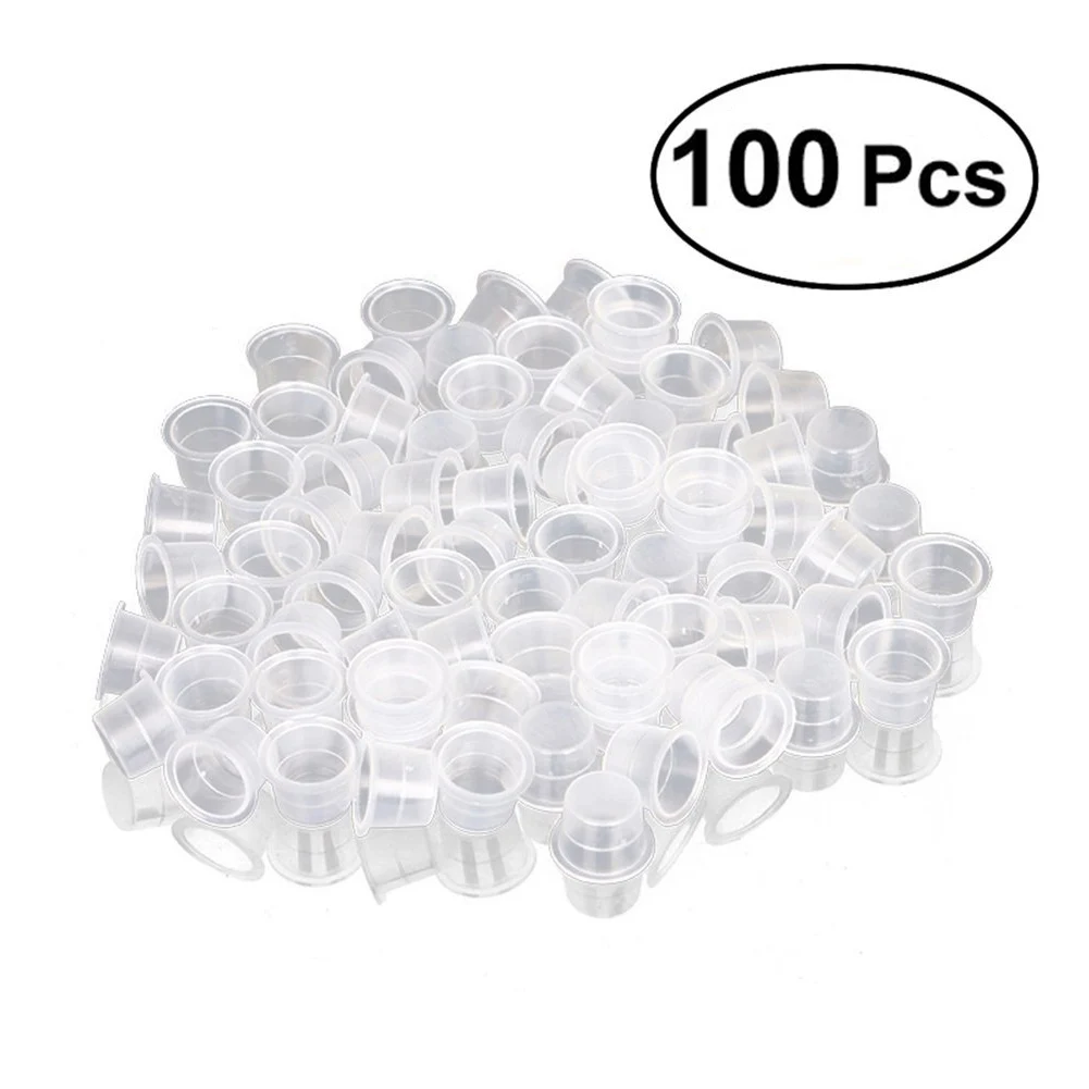 100/Set Tattoo Ink Cup Pot Medium/Large Plastic Microblading Pigment Accessories Clear White ink Caps Ink Holder with Wide Base