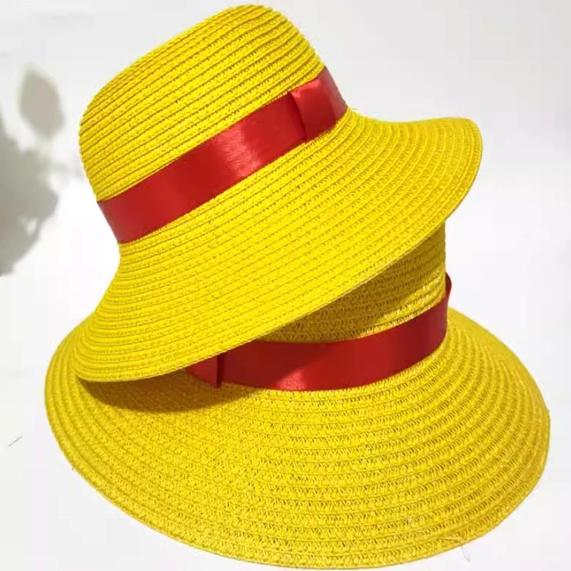 New Luffy Straw Hat Anime One Piece Anime peripherals Cosplay costumes adult children Summer Sun Hat Yellow Beach birthday Gifts