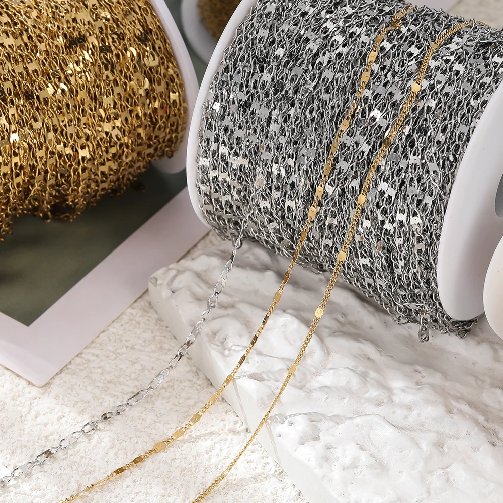 1Meter/Pack Stainless Steel Gold Flat Oval Filled Cable Chains for DIY Necklace Making Jewelry Making Findings Bracelet Supplies - view 4