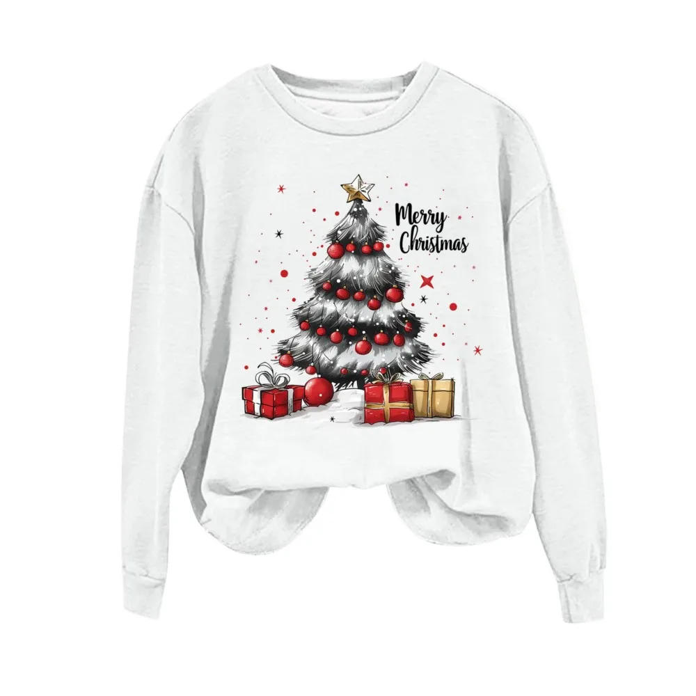 Fashion Christmas Tree Print Hoodie For Woman Autumn Winter Long Sleeves O-neck Leisure Comfortable Pullover Hoodies Women