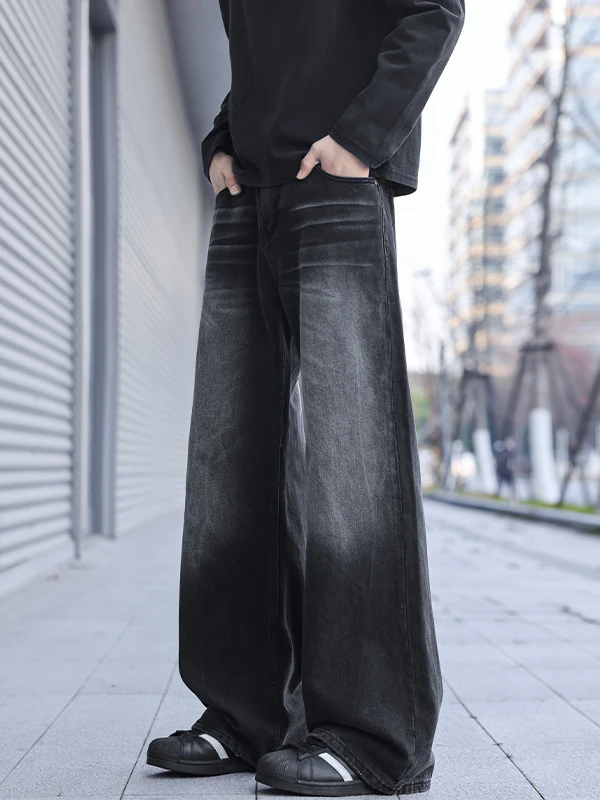 

Waed Bla adient Jeans Men's Spring Cleanfit American Retro Loose Straight Casual Long Pants mid Waist Zipper