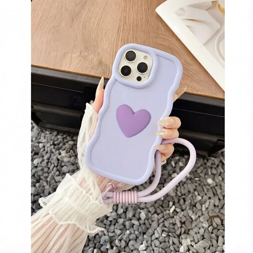 For Vivo V70 V70E V60 V50 Y19S Y29 Y400 Y05 Y04 3D Love Heart Wavy Frame Lanyard Shockproof Cover