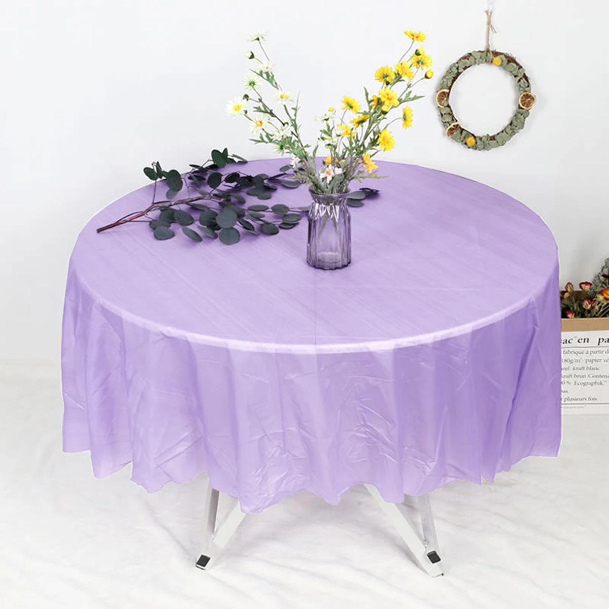 213cm Round Tablecloths Disposable PVC Fabric Elegant Solid Table Cloth Wedding Birthday Party Decoration Christmas Table Covers