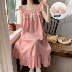 New Female with Cushion Nightgown Nightgown Female Summer Sweet Princess Wind in the Long Section Can Be Worn Outside Home Wear