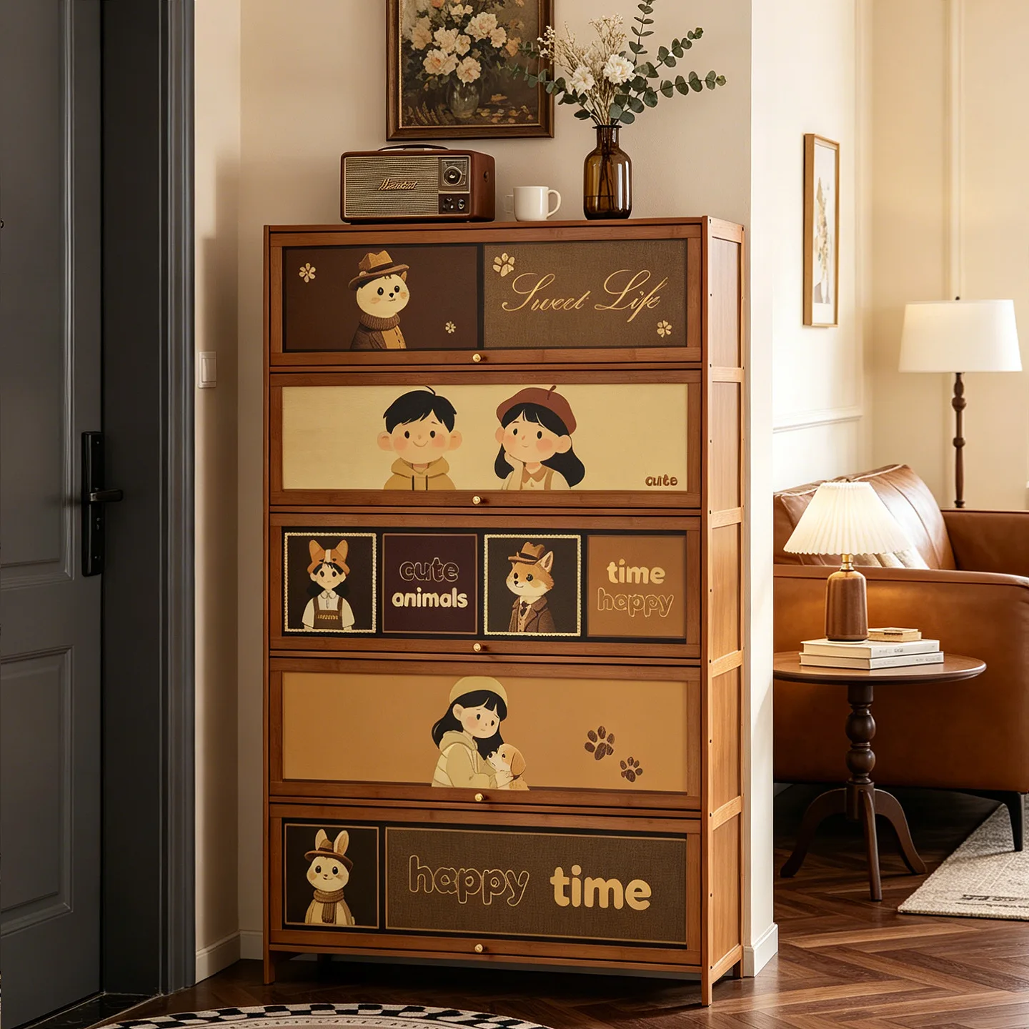 Nanzhu shoe cabinet at the entrance of the home, corridor storage cabinet integrated against the wall, large-capacity shoe rack