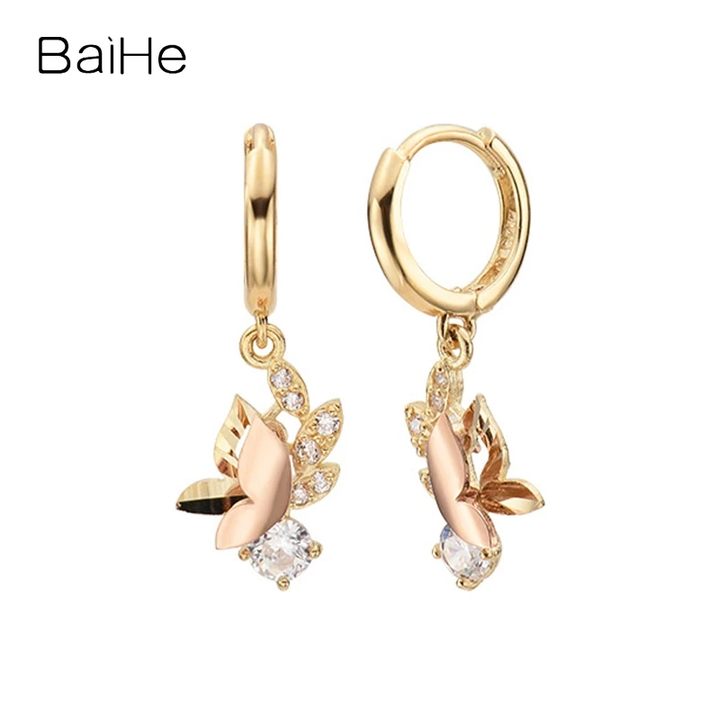 

BAIHE Solid 14K Yellow+Rose Gold H/SI Natural Diamond Heart Shaped Ear Clip Earrings Women Engagement Gift Trendy Fine Jewelry