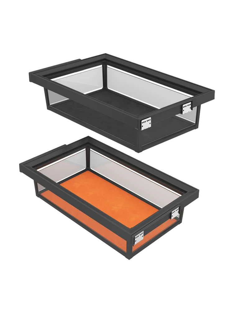Wardrobe pull-up basket, multifunctional sliding pants rack, storage basket, wardrobe storage, tempered glass basket