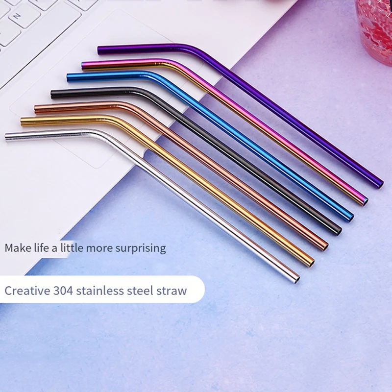 7Pcs 300Mm Stainless Steel Straws Metal Colors, Fits 40 Oz Tumbler, Extra Long Ecofriendly Plus Cleaning Brush