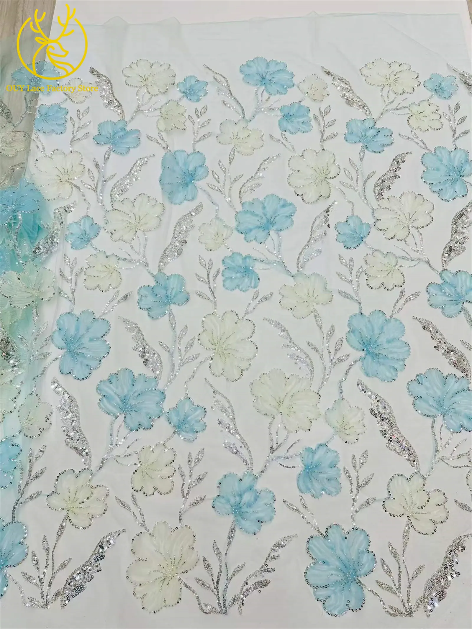 5 Yards Modischer Nigerianischer Pailletten-Tüll-Spitzenstoff 2026 Afrikanischer Perlen-Spitzenstoff Französische Spitze für Hochzeitskleider und Partykleider zum Nähen – Detail 5