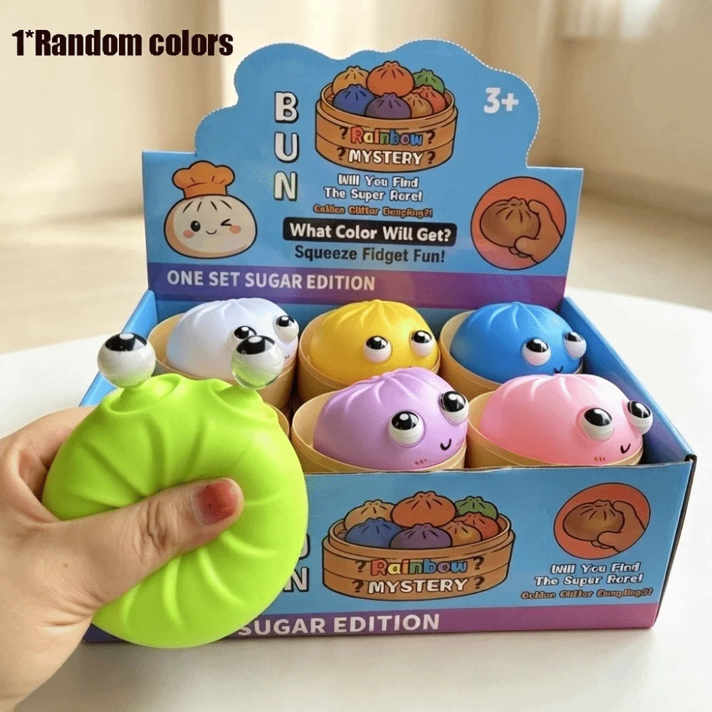 Big-eyed Cutie Dumplings Squeeze with Steamer Glitter Squeeze Fidget Soft Steamed Bun Squeeze Pinch Le