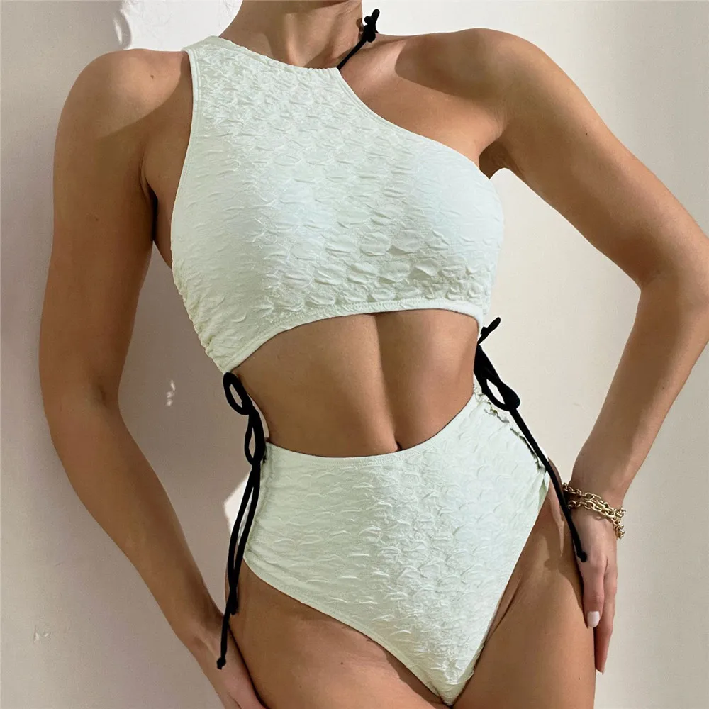 

NEW 2026 Asymmetric Neck Swimsuits Bathing Suit Bikini Mujer BaSexy White High Waist Swimwear String Lace Up Bikinis Sets Woman