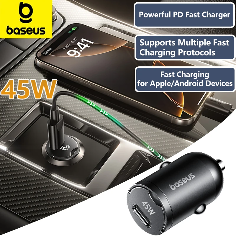 

Baseus 45W Car Charger UFCS PPS QC PD Fast Charging Car USB-C Type C Car Phone Charger for Samsung Xiaomi iPhone 17 16 15 14 13