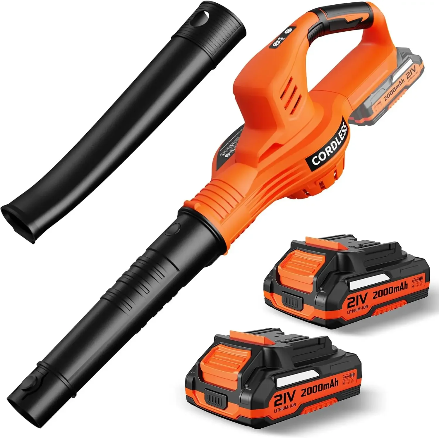 

21V Electric Cordless Leaf Blower w/ 2 Batteries and Charger, 2 Speed Mode, 2.0Ah Lightweight Battery Powered USA