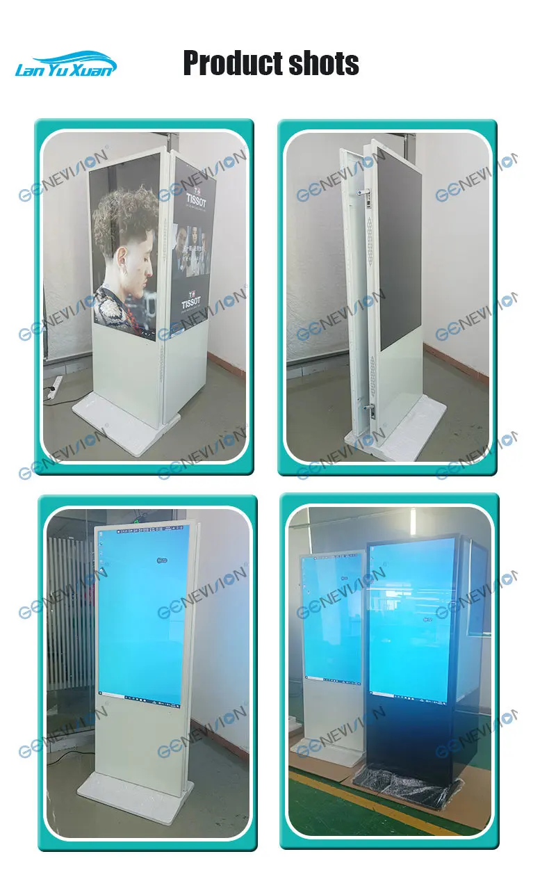 Quiosco de doble cara con pantalla táctil para interiores, quiosco de señalización Digital superfino de 65 y 55 pulgadas para publicidad