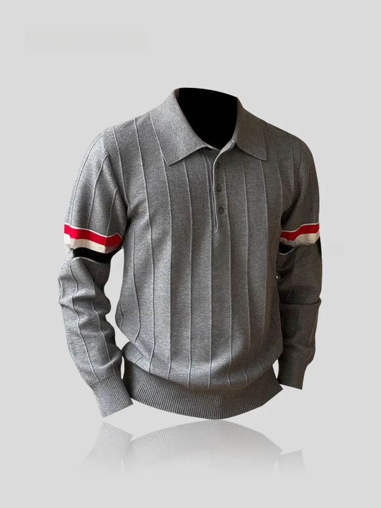 IT  Men's Knitted Long Sleeve Sweater Autumn Winter Stripe Color Block Business Fashionable Sun Protection Clothing