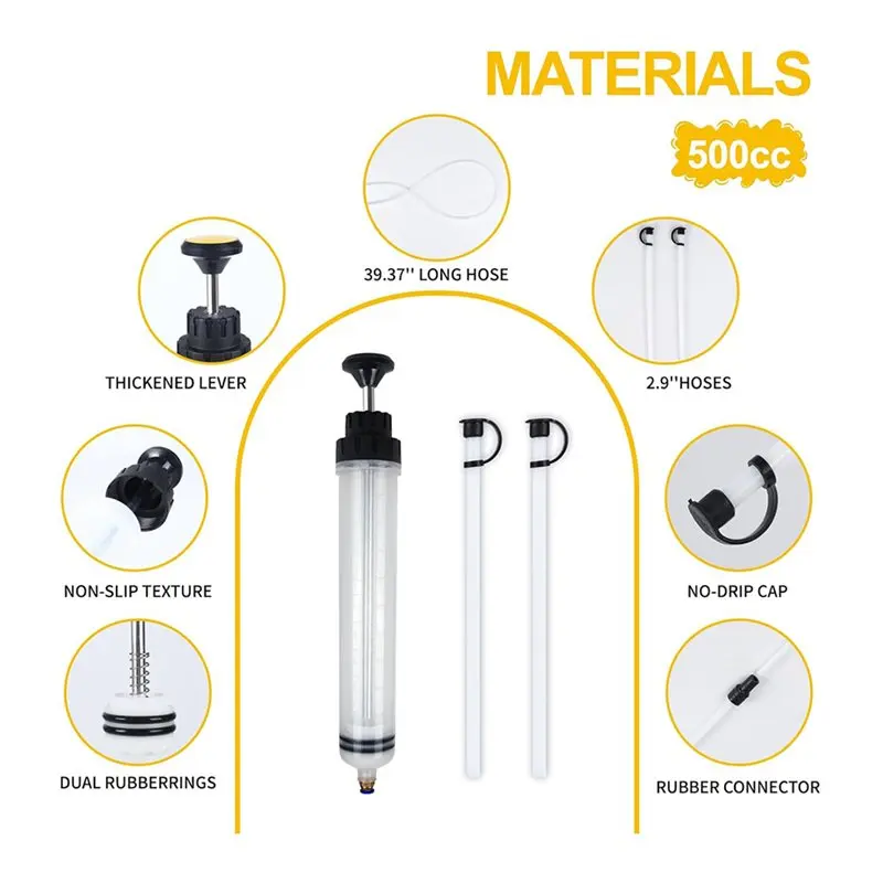 -FTGT 500CC Automotive Fluid Extractor With 39'' Long Hose & Extensiontubes, Portable Oil Extractor Pump For Oil Change