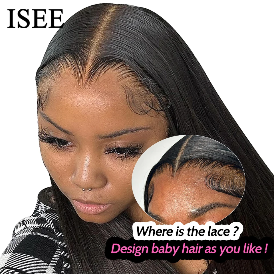 Isee Glueless Straight Wig, pré-arrancadas Wear e Go Perucas, Lace Front Perucas, Pronto para Vestir, Cabelo Humano, 6x4 HD