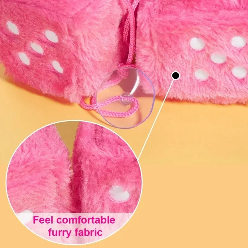 Fuzzy Plush Dice with Dots Retro Square Plush Hanging Mirror Fuzzy Dices Kid Toys for Pink Car Interior Ornament Decoration