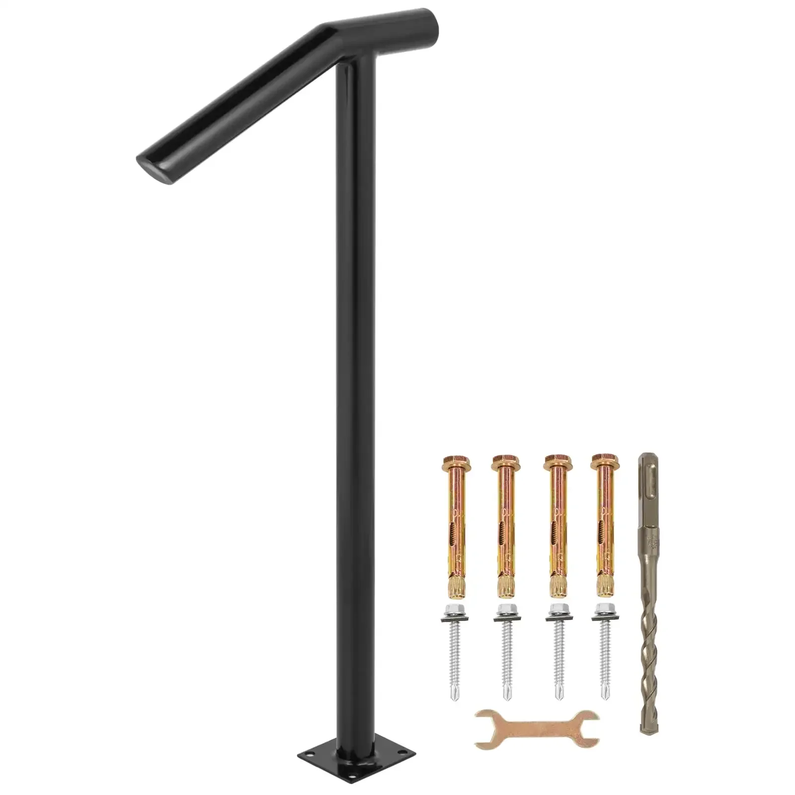 1-2 Steps Single Post, Black Steel Railing 441LBS Capacity Baking Varnish Metal Stairs Stylish Handrails for Outdoor Steps