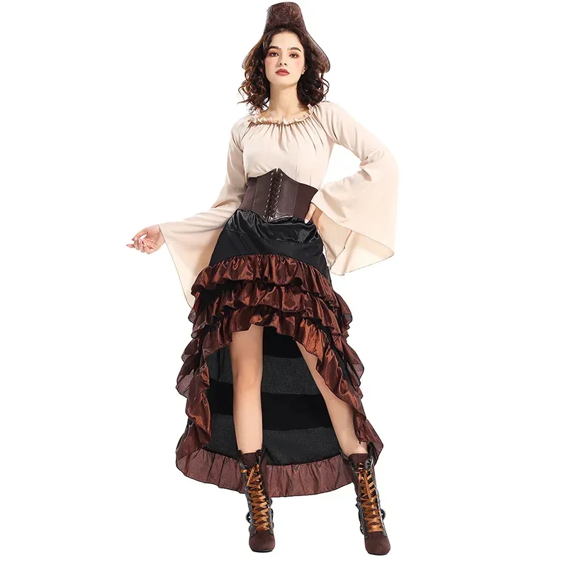 Halloween Womens'S Medieval Pirate Costume Captain Huntress Clubwear Corset Dress Lace Up Play Suit Cosplay Fancy Party Dress