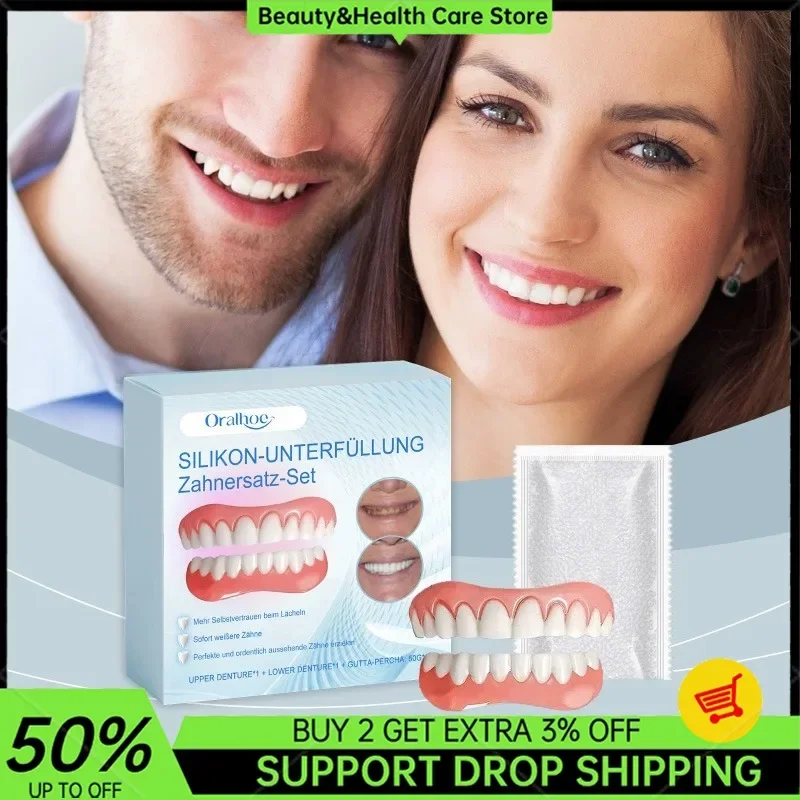 

Silicone Dentures Kit Upper and Lower Finishes Simulated Care Filling Dental Teeth Interdental Easy Use Corrective Orthotics