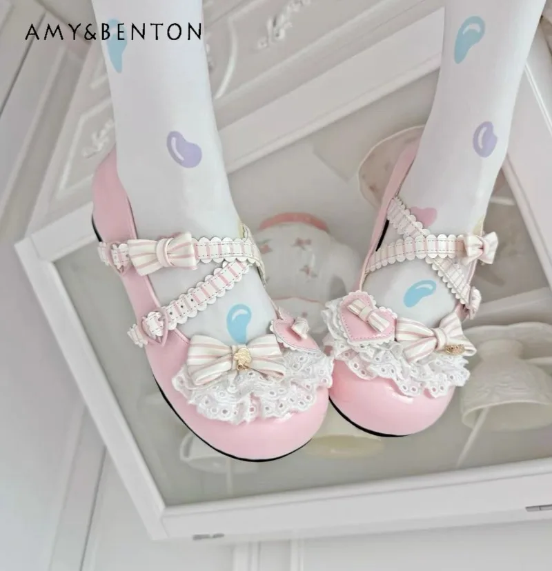 

Sweetheart Girl Original Lolita Style Round Toe Cute Mary Jane Shoes Japanese Versatile Elegant Low Heel Leather Shoes Women