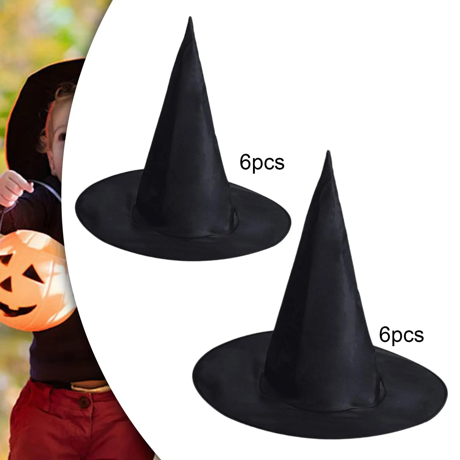 

6 Pieces Halloween Witch Hat Wide Brim Witch Hat Pointed Hat for Fancy Dress Halloween Masquerade Party Favor Stage Performance