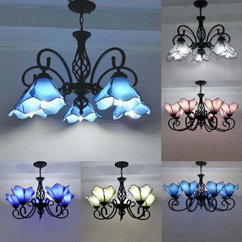 COLIN Tiffany European Living Room Pendant Lamp Mediterranean Sea Creative Color Glass restaurant Bedroom Hotel Chandelier