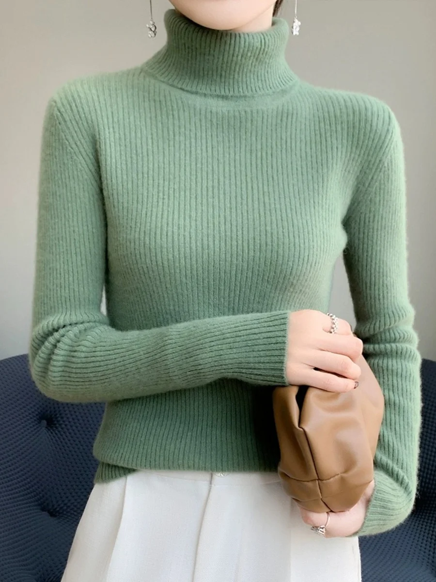 여성용 티엔드 하이 칼라 니트 스웨터 울 타이트 핏 가을 겨울 신상 슬림 베이스 이너웨어 탑