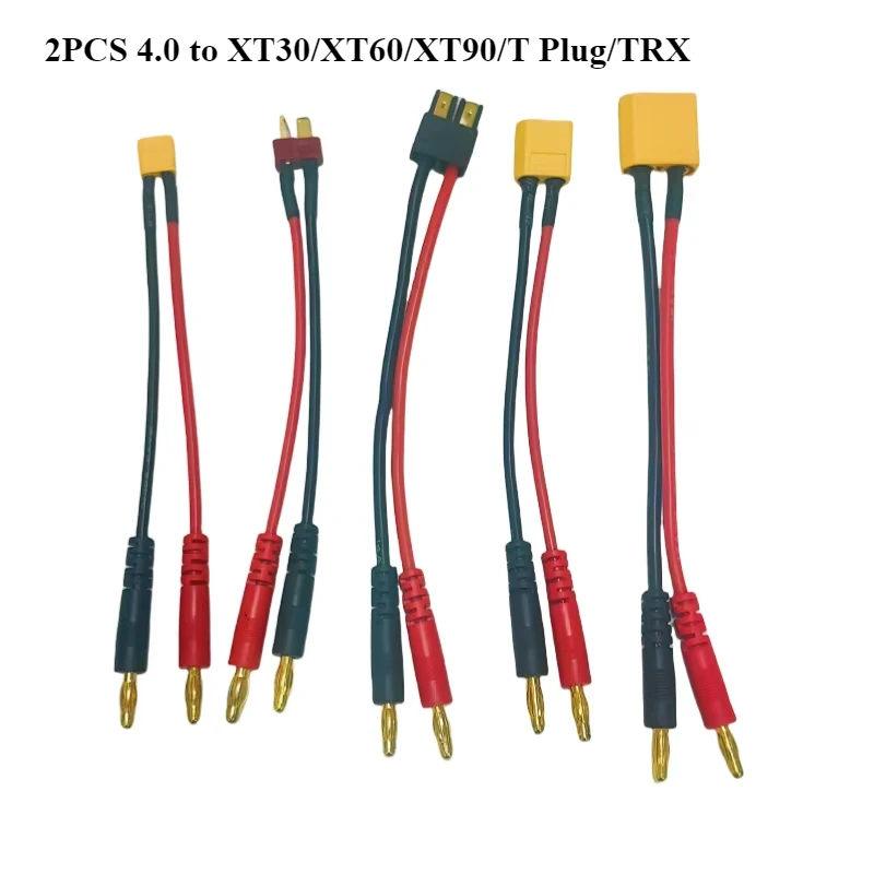 2PCS 4.0 to XT30 XT60 XT90 TRX T Male Cable with 4mm Banana Gold Plug 15CM Silicone Wire for RC Lipo Battery Plug Charging Cable