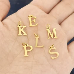 9*12mm Initial Alphabet Letter Charm Custom Pendant Necklace Bracelet Choker Stainless Steel Smooth DIY Gold Color PVD Wholesale