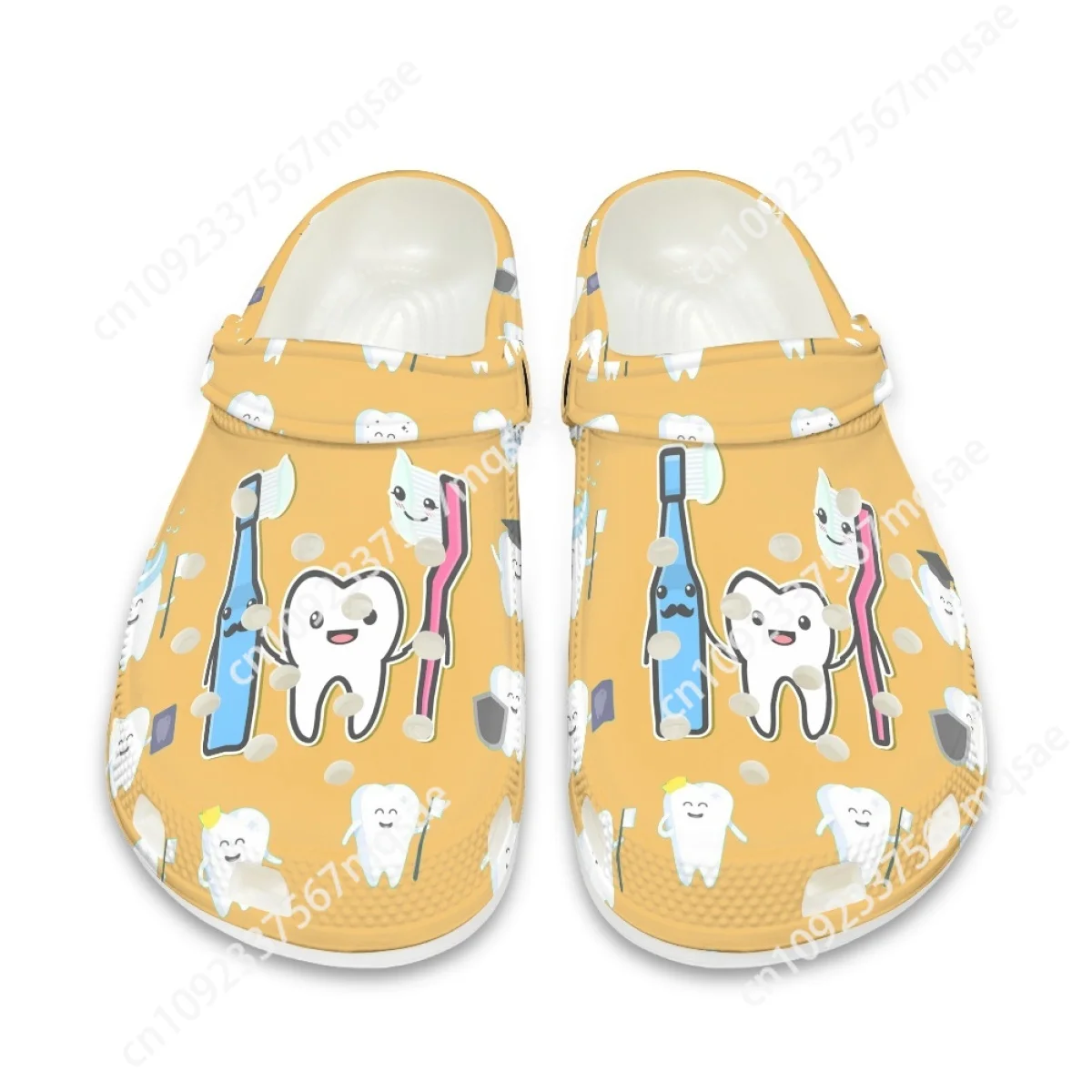 Cartoon Teeth Print Fashion Sandals Female Dental Nursing Shoes Flat Cozy Non-slip Heel Strap Slippers Garden Shoes Summer New