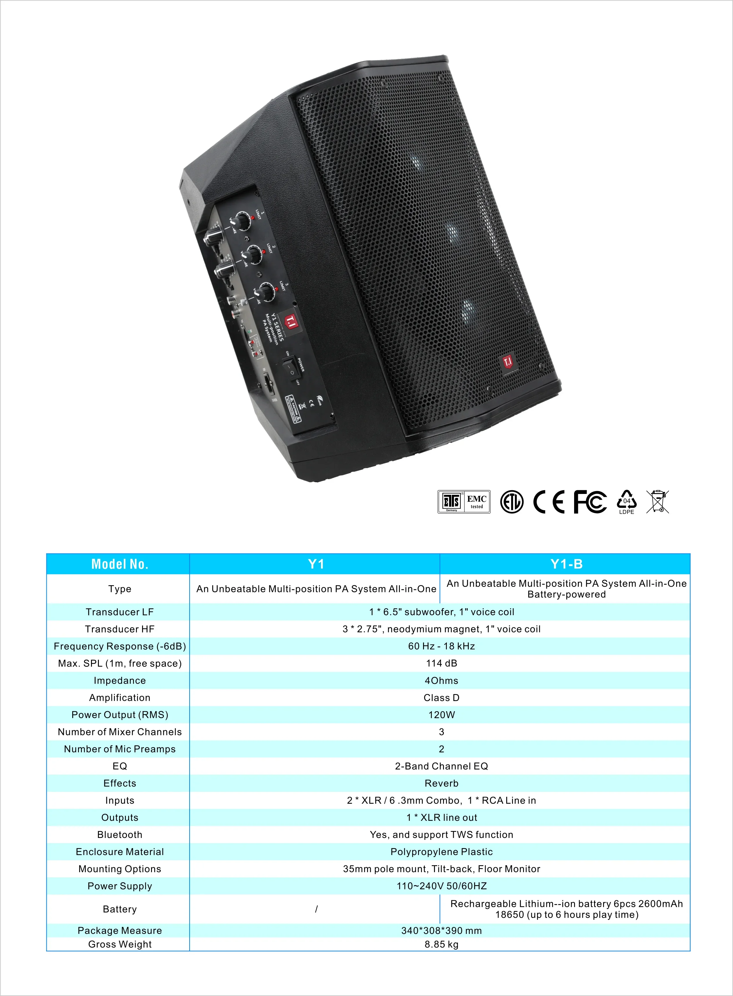 TI Pro Audio piccolo sistema pa portatile altoparlante full range scatola altoparlanti per feste con batteria bluetooth attiva da 6,5 pollici