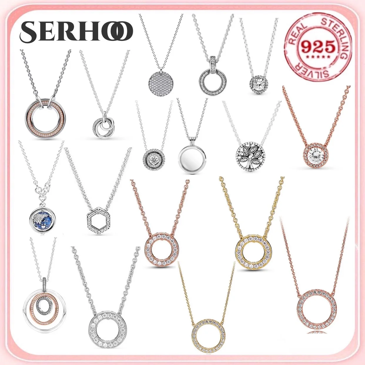 

Fashionable 925% pure silver round family tree zircon charm necklace for women DIY fine jewelry wedding engagement accessories