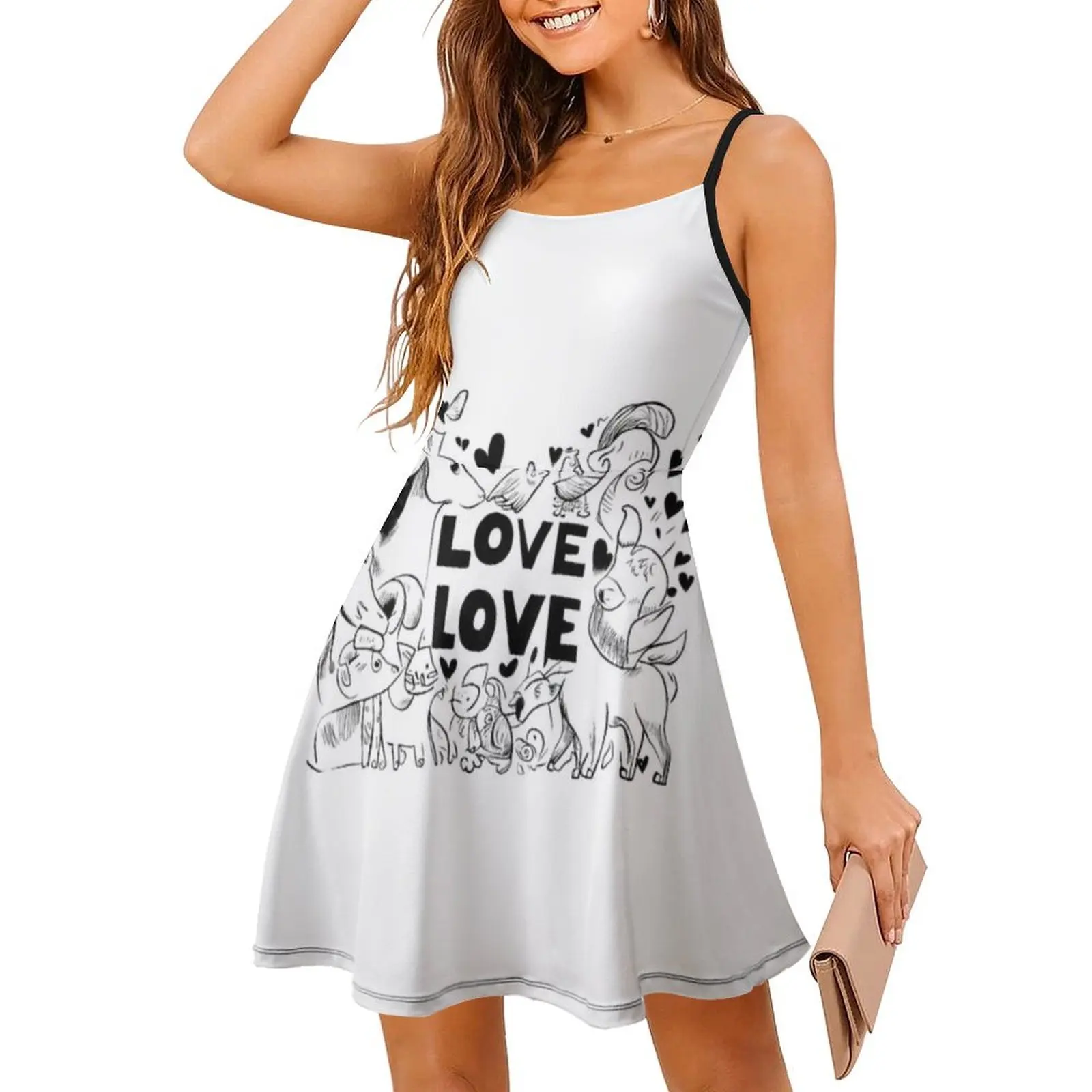 الحيوانات البوهيمي فستان بلا أكمام متعدد المطبوعات شاطئ عطلة فستان الحفلات هو درو الحيوانات يرى ذلك الحب قلوب الملابس النسائية #3