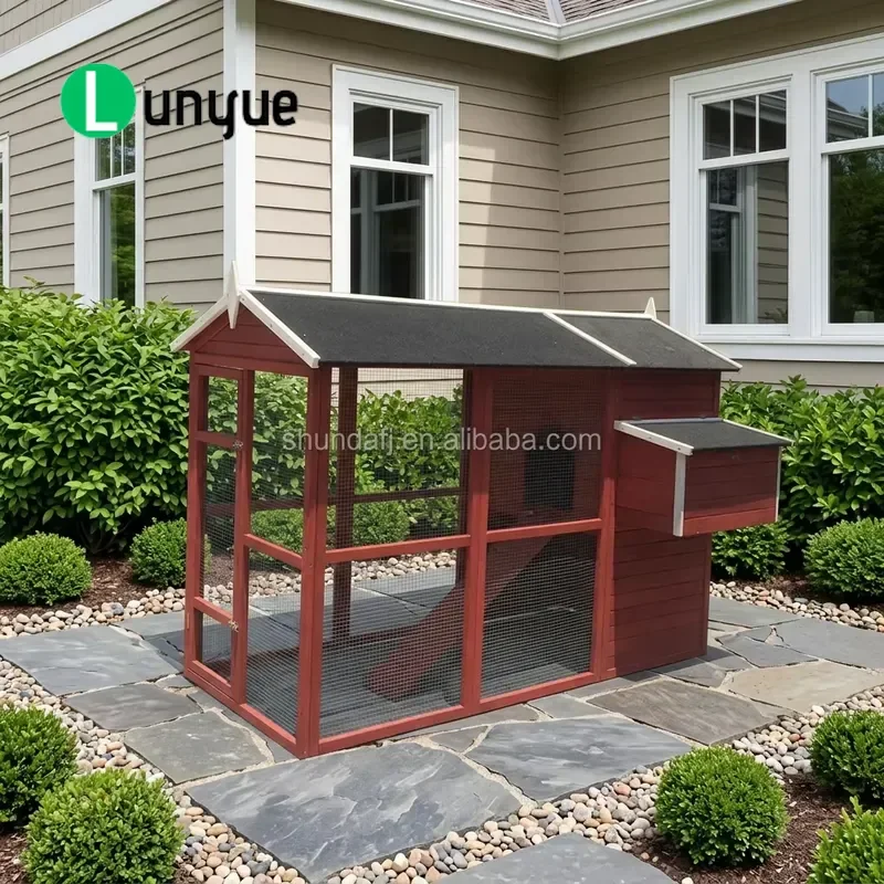 Walk In Wooden Chicken Coop Asphalt Roof Durable Outdoor Poultry House All Season Weather Resistant Shelter for