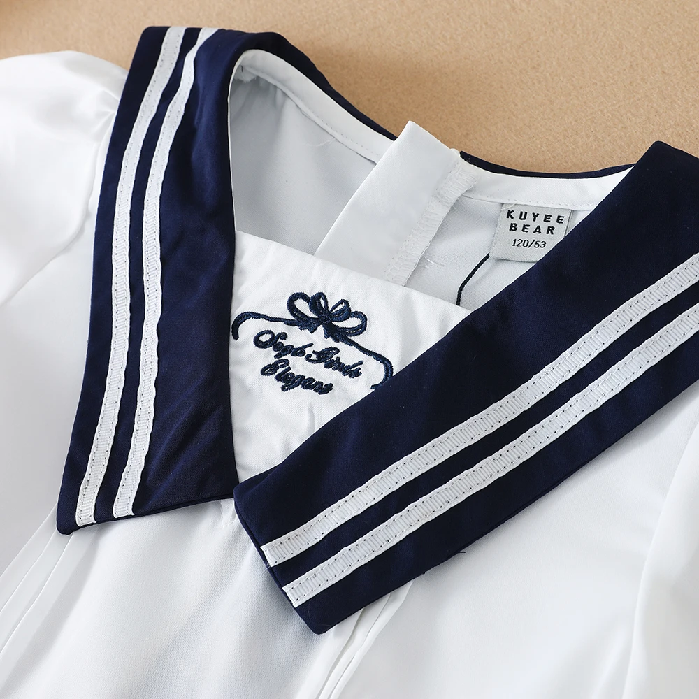 Girls' Short-Sleeved Summer Dress for 5-12 Years Preppy College Style Striped Collar Dresses Back to School Clothes