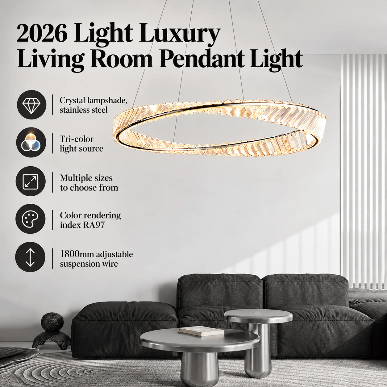 Persun Italian luxury double-layer crystal chandelier 2026 NEW LED lights suitable for living rooms dining rooms and bedrooms