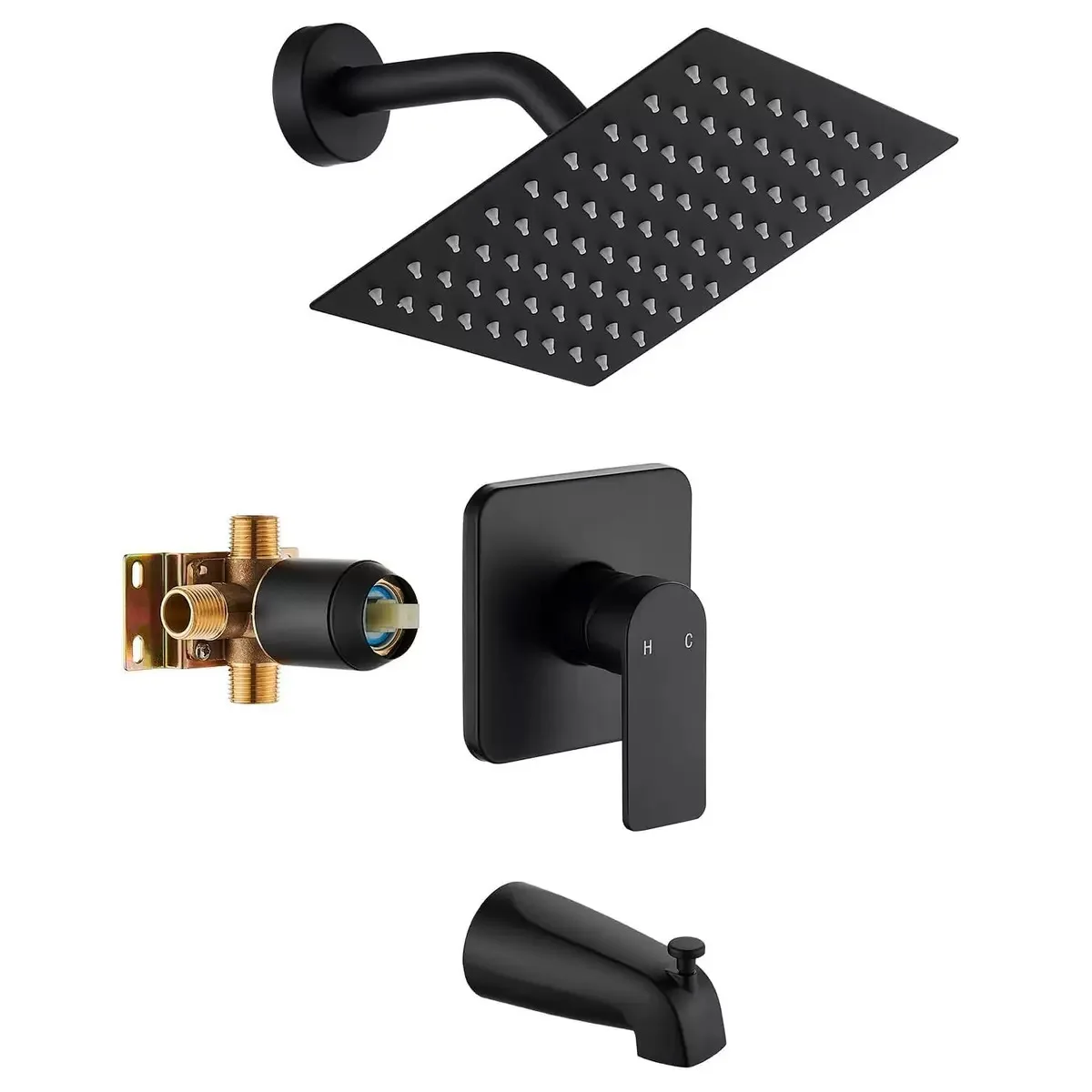 

Bathroom Shower Head 10 inch Big Rainfall Shower Faucets Accessory Top Square Brass Ultra-thin Shower Head Set