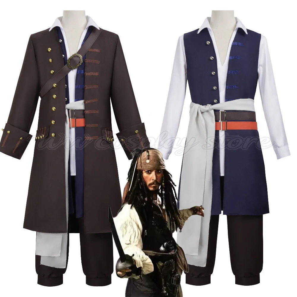 Halloween-Karneval Jack Sparrow Cosplay-Outfit für Erwachsene Männer Piraten-Themen Komplettes Mantel-Set für Maskerade, Kostümierung und Rollenspiel-Veranstaltungen