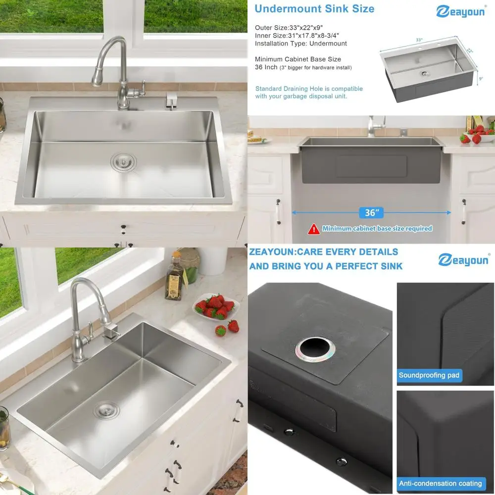 

33x22 Inch Topmount Stainless Steel Single Bowl Kitchen Sink, 18 Gauge, Large Deep Basin