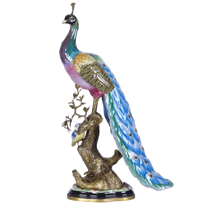 &c European and American Ceramic Animal Ornaments Porch Fireplace Ceramic Peacock Phoenix Statue for Home Decoration