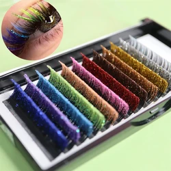 Shiny Glitter Eyelash Extensions Mix Colored Individual Russian Volume Fans Glitter Lash for Holloween Party Christmas Makeup