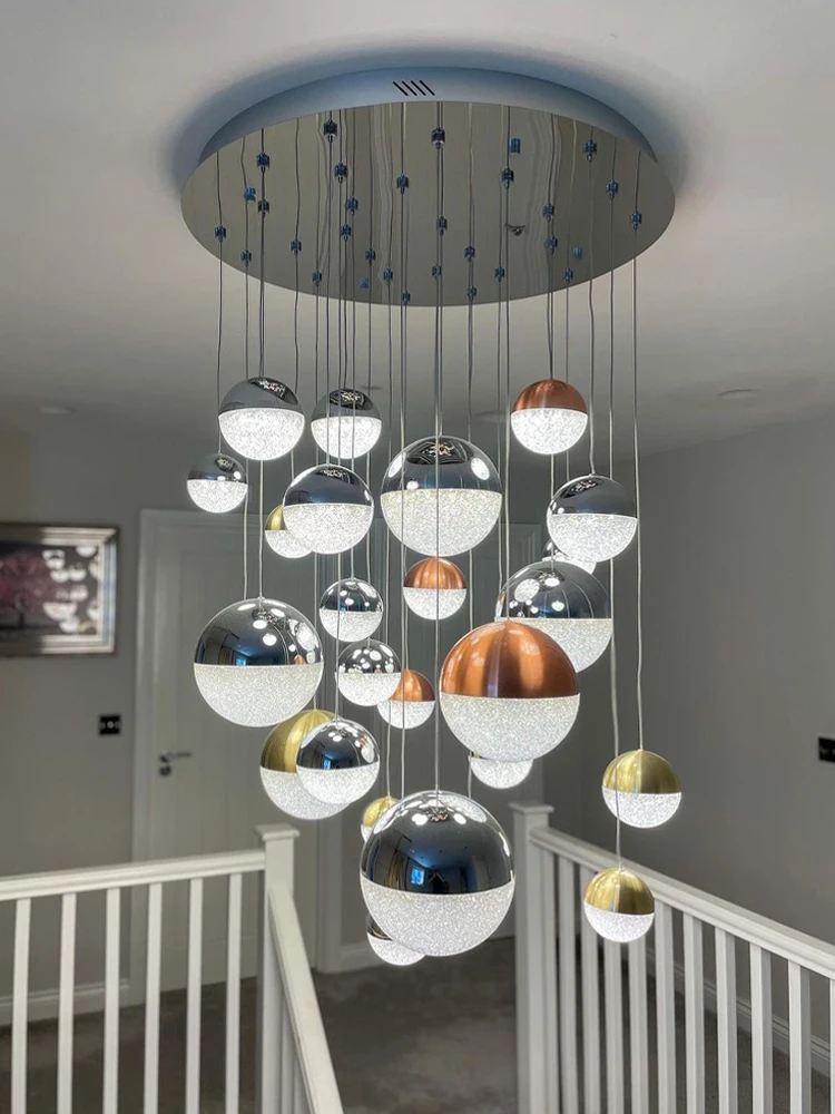 2024 New Crystal Ball Chandelier Living Room Dimmable LED Light Luxury Staircase Lighting Room Lustre Lamps Hanging Chandelier