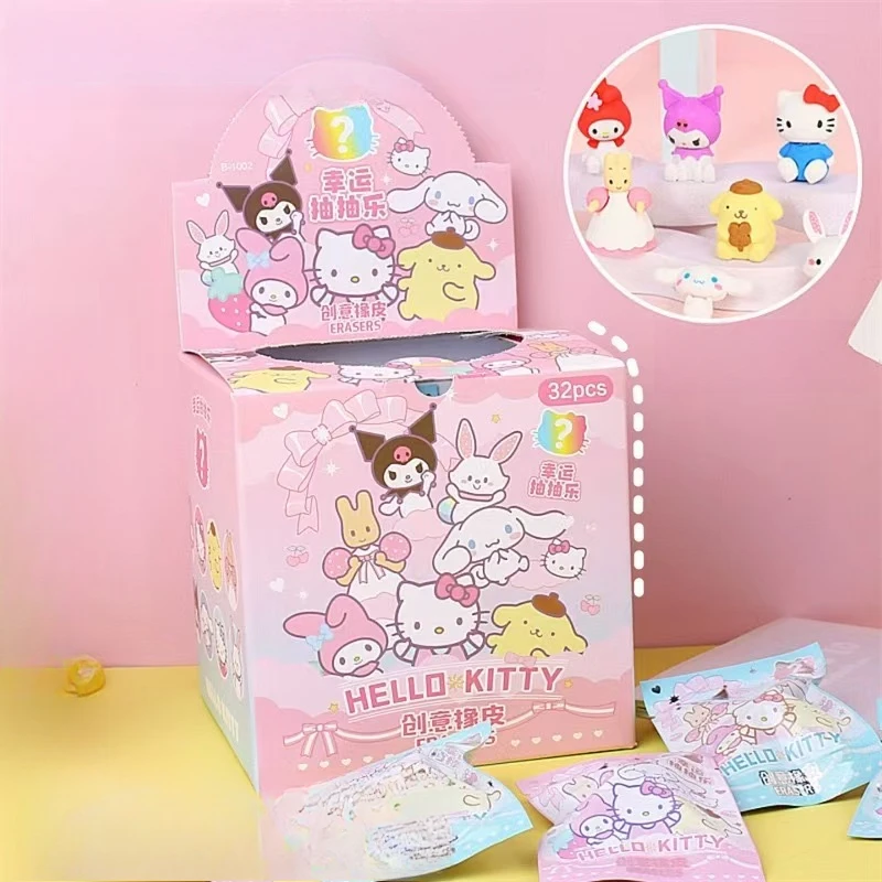 かわいいサンリオハローキティロッツォ 32/セットブラインドボックスアニメキャラクター漫画消しゴムモデル人形子供のおもちゃスクールギフト