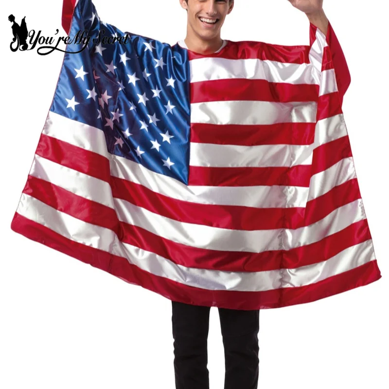 Funny Unisex Adult Carnival American flag Cloak Cosplay Costume Independence Day National World Flag Fancy Dress