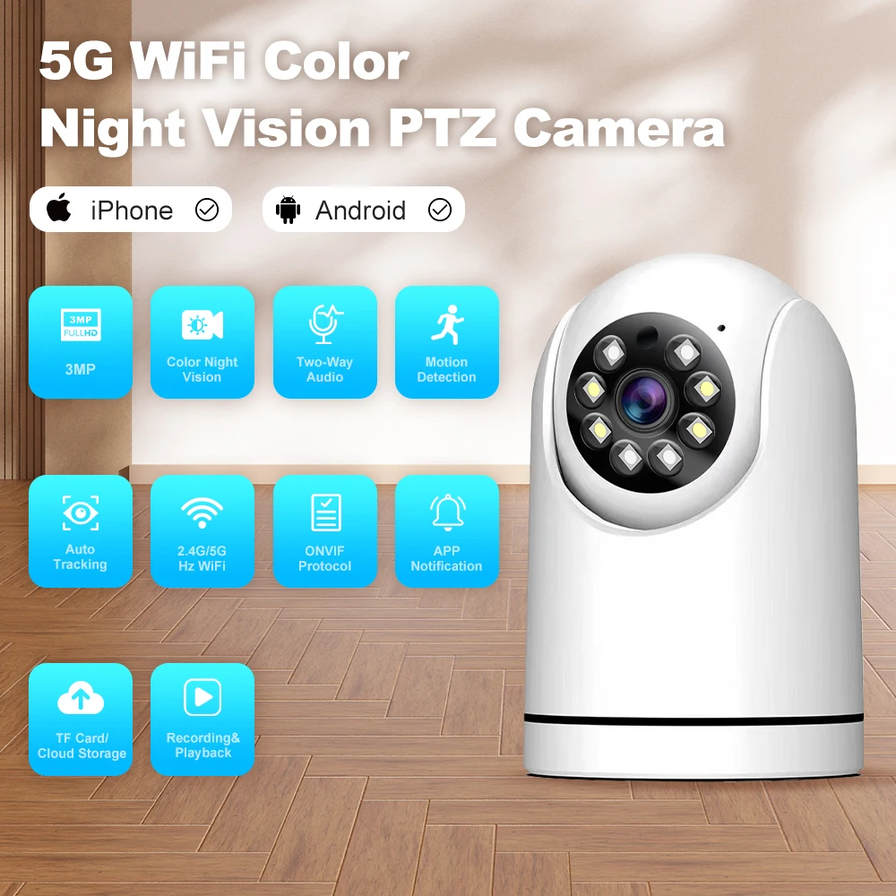 ONVIF IP Camera 5G WiFi Indoor Wireless WiFi Surveillance Camera Auto Tracking Baby Momitor WiFi PTZ CCTV Security Camera