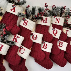 Chaussettes de Noël avec Lettres et Pendentif pour Arbre de Noël, Décorations pour la Maison, Cadeau, Chapeau de Père Noël, Alphabet, Nouvelle Collection