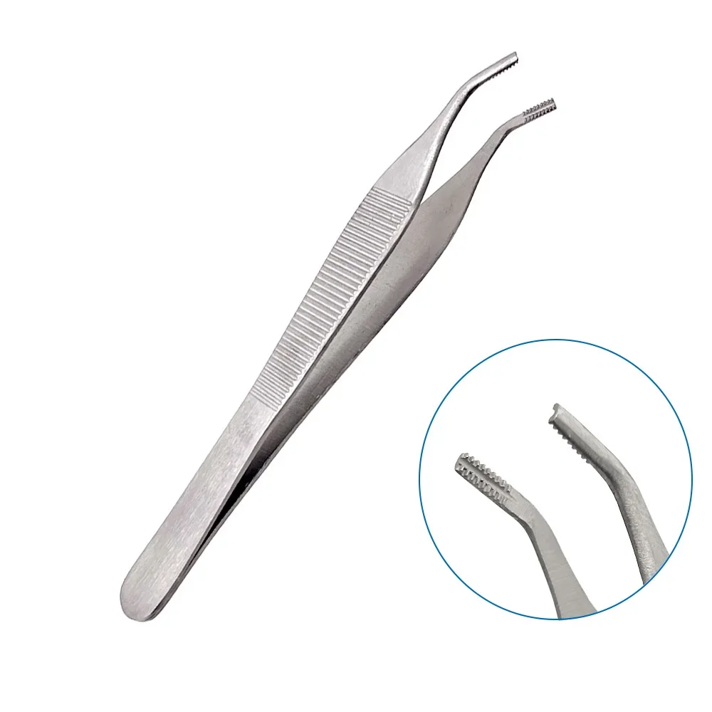 

Tooth Slotted Stainless Steel Ophthalmic Tweezers Curved Forceps for Cartilage Fat Tissue Surgery